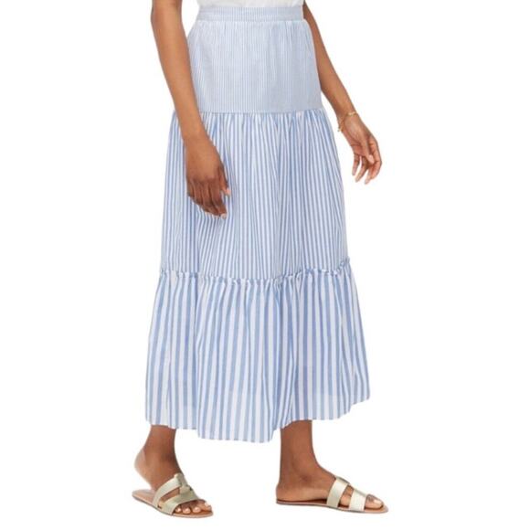 J. Crew Dresses & Skirts - J Crew Woman's XS Nautical Summer 100% cotton Blue Pin Stripe Tiered Midi Skirt